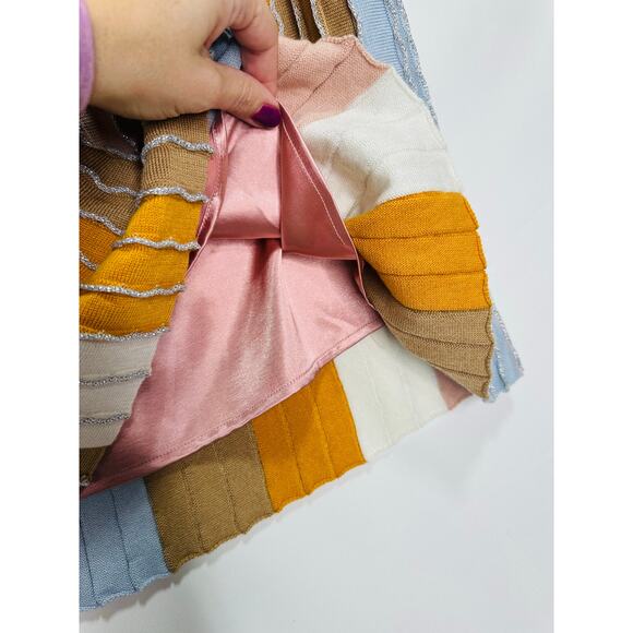 Eva Franco Pleated Knit Metallic Pastel Stripe Mini Skirt Size Large - Picture 7 of 12